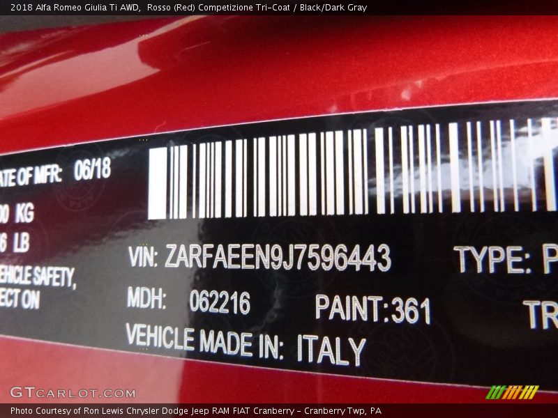 Rosso (Red) Competizione Tri-Coat / Black/Dark Gray 2018 Alfa Romeo Giulia Ti AWD