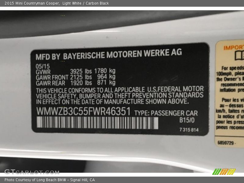 Light White / Carbon Black 2015 Mini Countryman Cooper