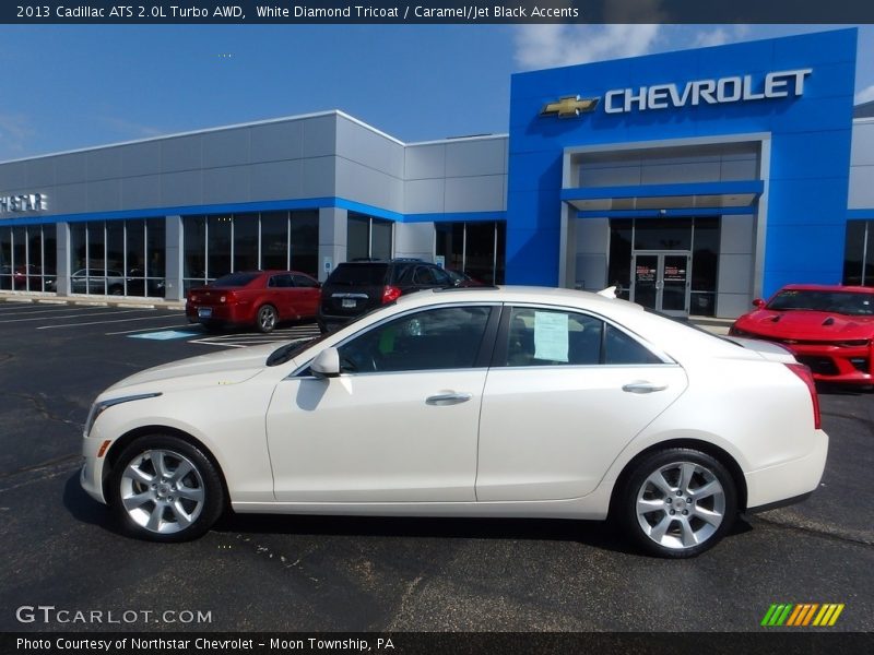 White Diamond Tricoat / Caramel/Jet Black Accents 2013 Cadillac ATS 2.0L Turbo AWD