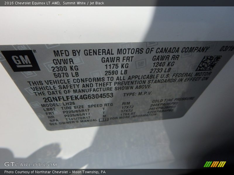 Summit White / Jet Black 2016 Chevrolet Equinox LT AWD
