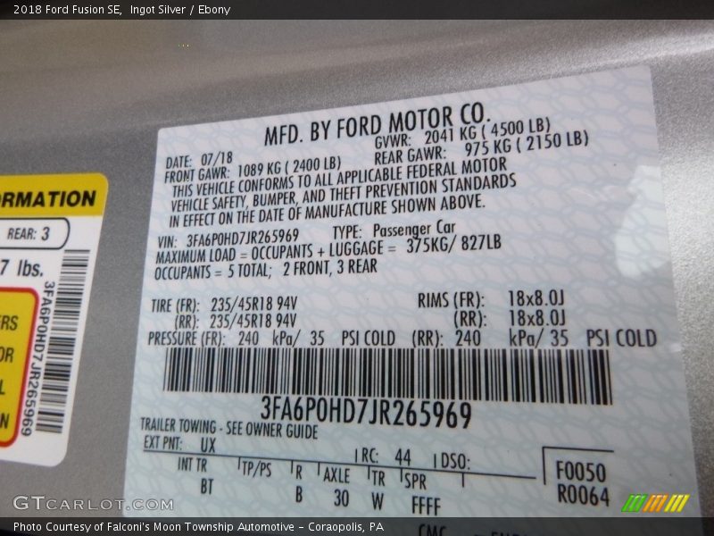 Ingot Silver / Ebony 2018 Ford Fusion SE