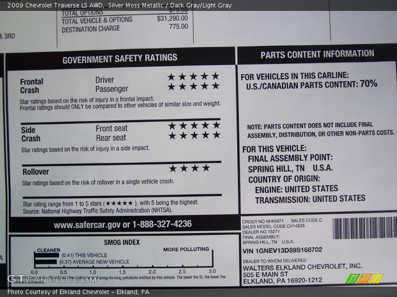 Silver Moss Metallic / Dark Gray/Light Gray 2009 Chevrolet Traverse LS AWD