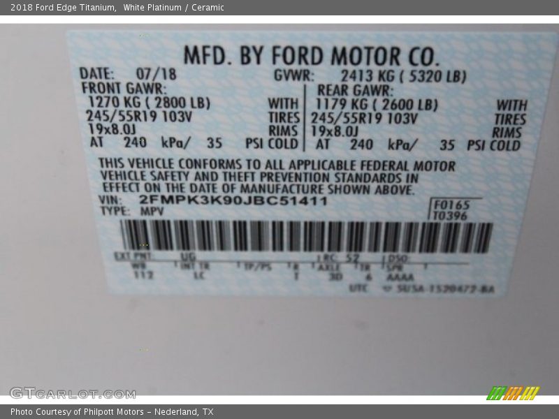 White Platinum / Ceramic 2018 Ford Edge Titanium
