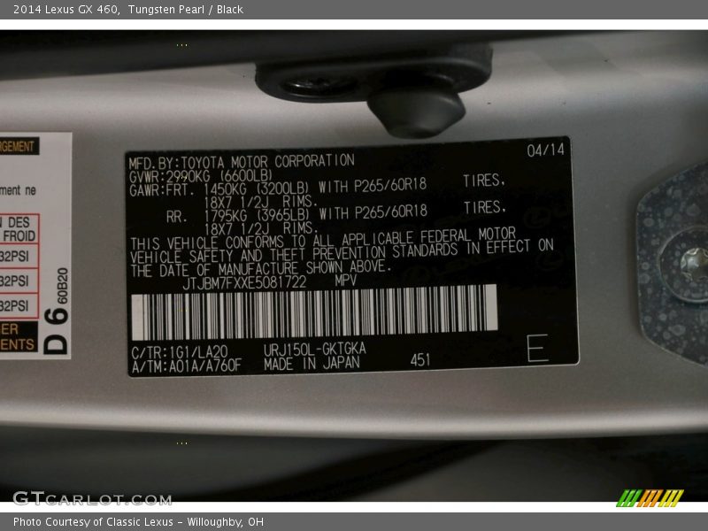 Tungsten Pearl / Black 2014 Lexus GX 460