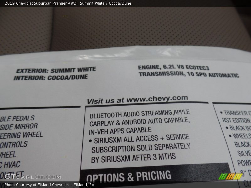  2019 Suburban Premier 4WD Window Sticker