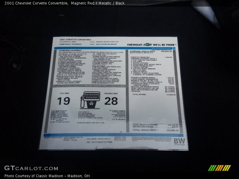 Magnetic Red II Metallic / Black 2001 Chevrolet Corvette Convertible