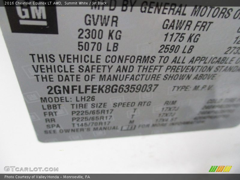 Summit White / Jet Black 2016 Chevrolet Equinox LT AWD