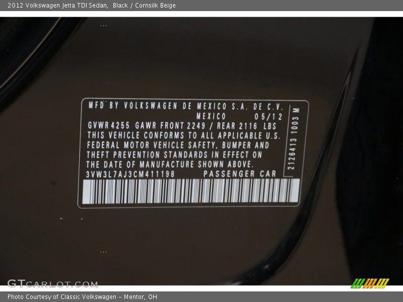 Black / Cornsilk Beige 2012 Volkswagen Jetta TDI Sedan