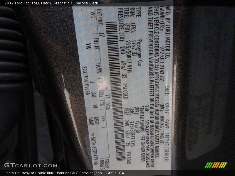 2017 Focus SEL Hatch Magnetic Color Code J7