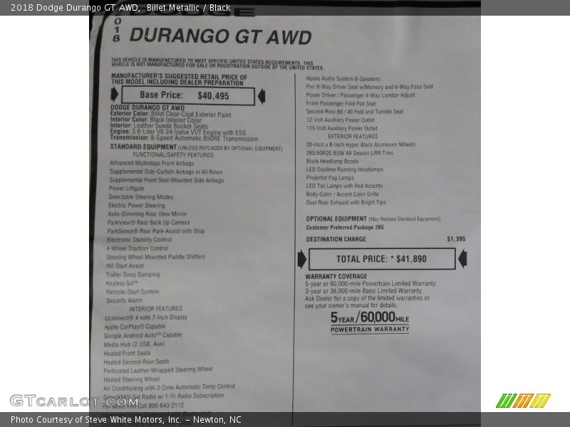 Billet Metallic / Black 2018 Dodge Durango GT AWD