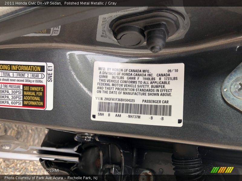 Polished Metal Metallic / Gray 2011 Honda Civic DX-VP Sedan