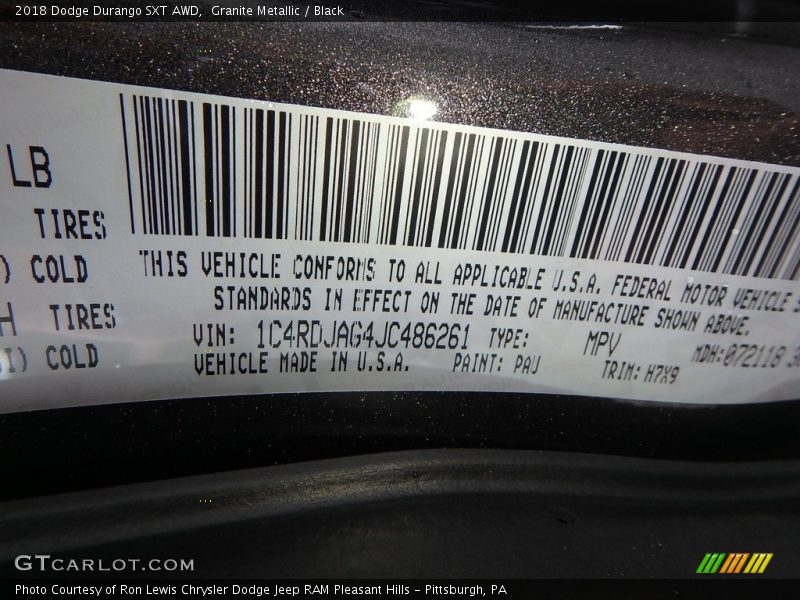 Granite Metallic / Black 2018 Dodge Durango SXT AWD