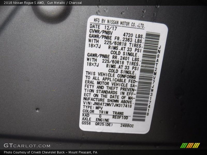 Gun Metallic / Charcoal 2018 Nissan Rogue S AWD