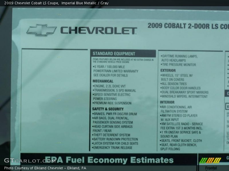 Imperial Blue Metallic / Gray 2009 Chevrolet Cobalt LS Coupe