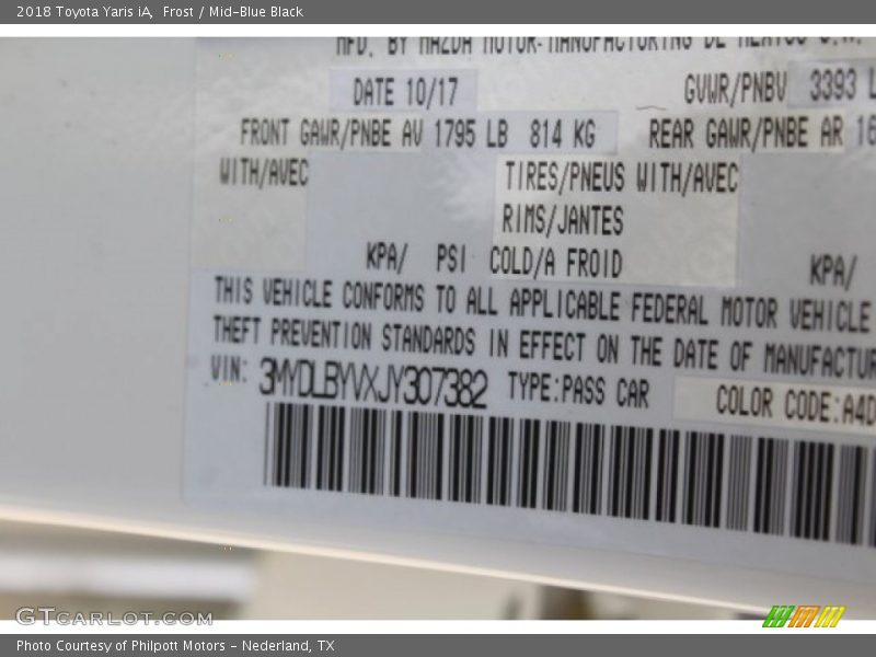 Frost / Mid-Blue Black 2018 Toyota Yaris iA