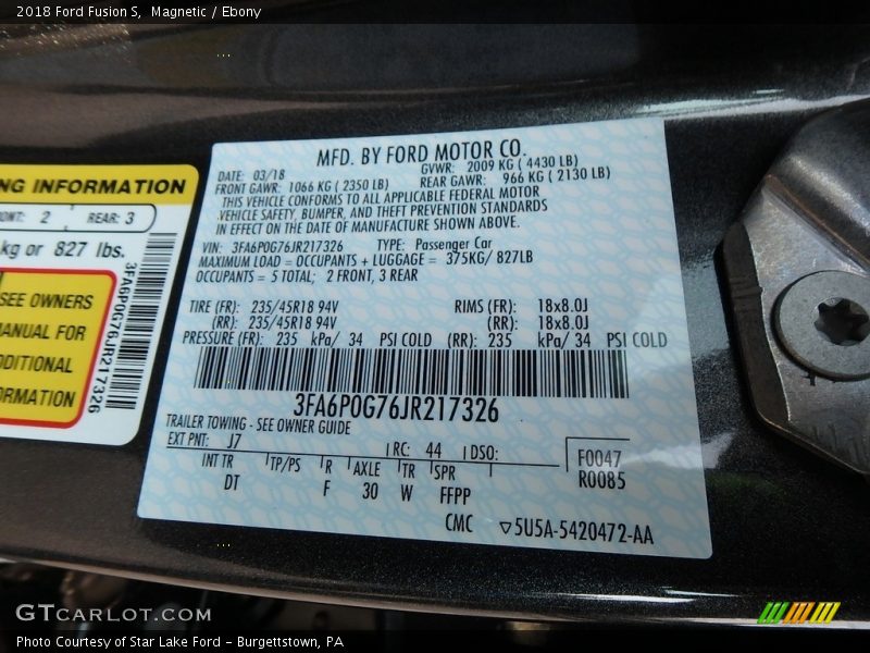 Magnetic / Ebony 2018 Ford Fusion S