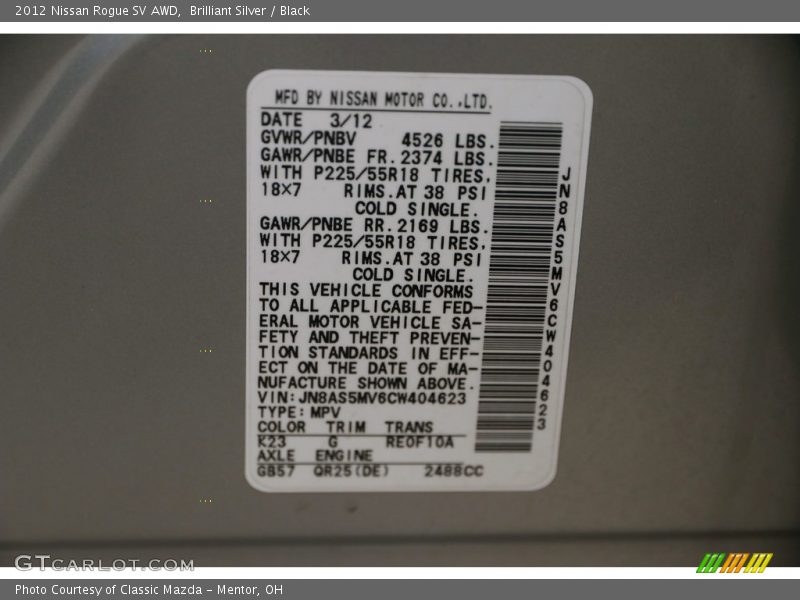 Brilliant Silver / Black 2012 Nissan Rogue SV AWD