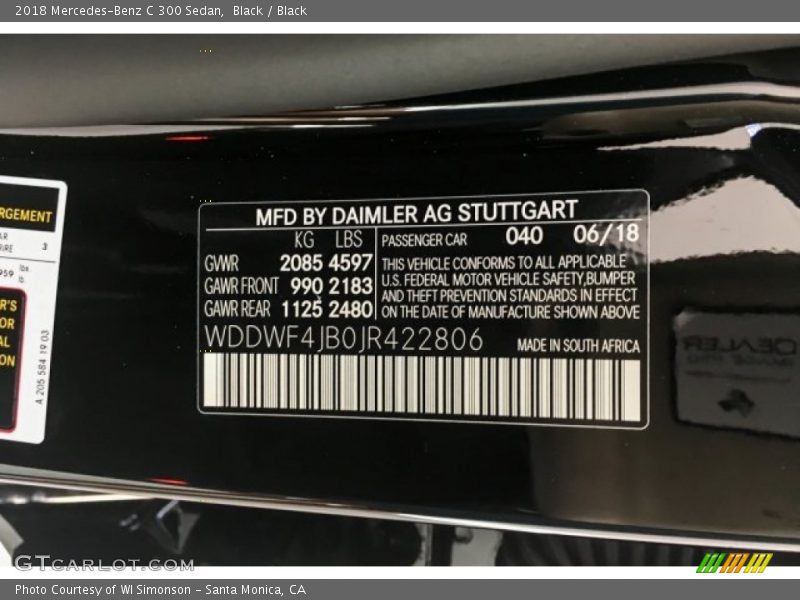 Black / Black 2018 Mercedes-Benz C 300 Sedan