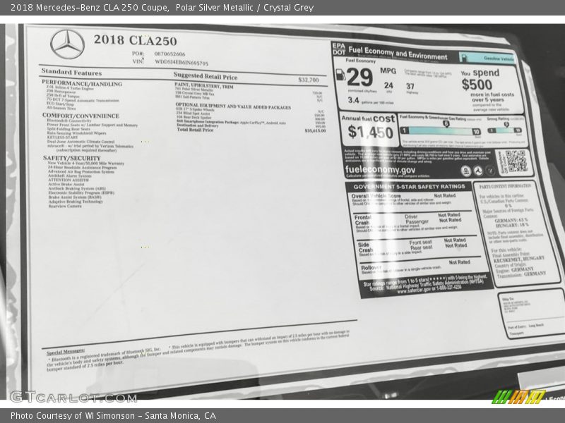 Polar Silver Metallic / Crystal Grey 2018 Mercedes-Benz CLA 250 Coupe