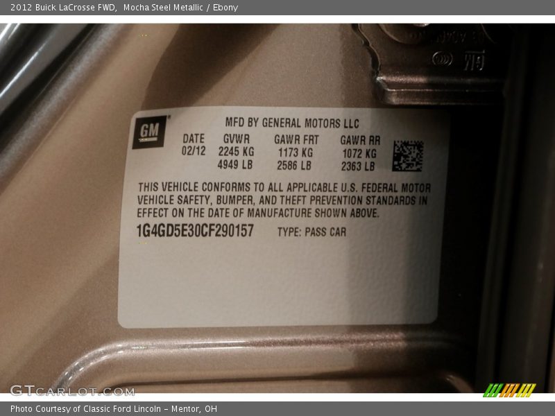 Mocha Steel Metallic / Ebony 2012 Buick LaCrosse FWD