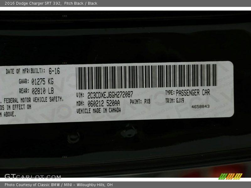 Pitch Black / Black 2016 Dodge Charger SRT 392