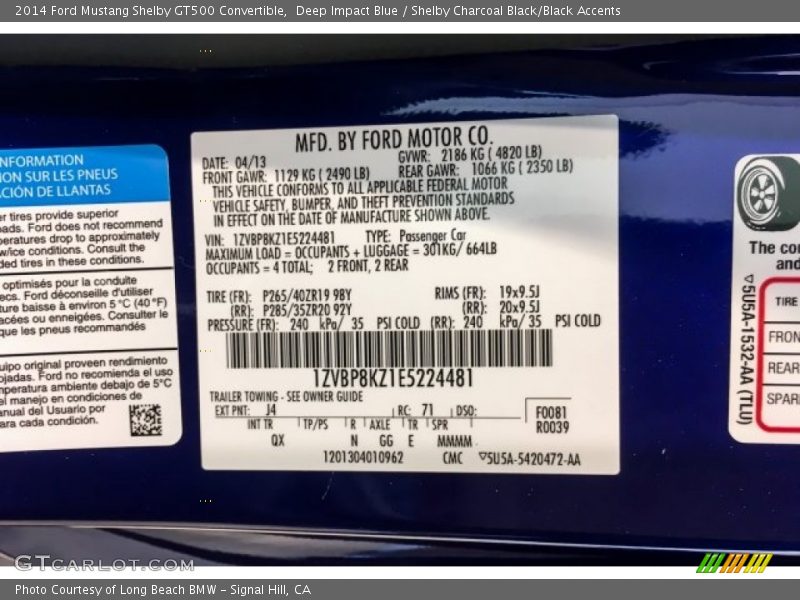Deep Impact Blue / Shelby Charcoal Black/Black Accents 2014 Ford Mustang Shelby GT500 Convertible