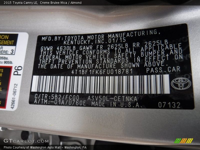 Creme Brulee Mica / Almond 2015 Toyota Camry LE