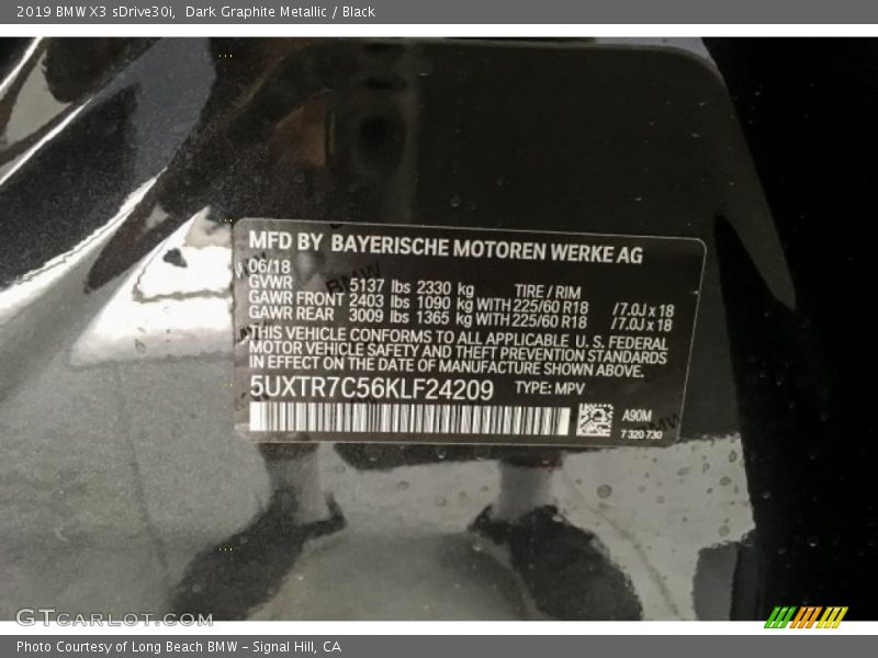 Dark Graphite Metallic / Black 2019 BMW X3 sDrive30i