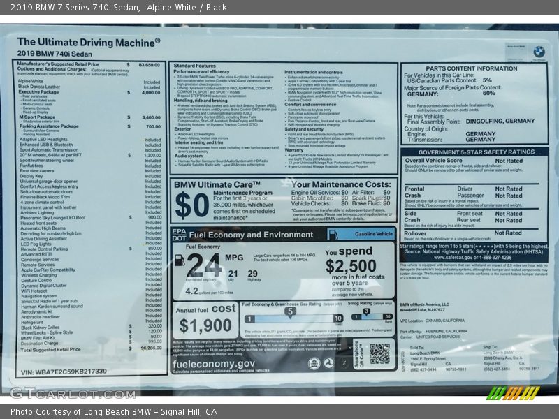 Alpine White / Black 2019 BMW 7 Series 740i Sedan