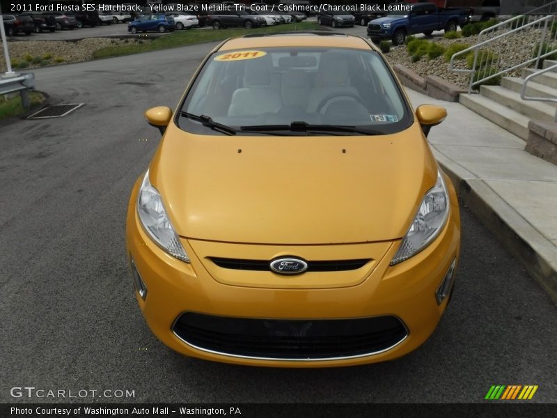Yellow Blaze Metallic Tri-Coat / Cashmere/Charcoal Black Leather 2011 Ford Fiesta SES Hatchback