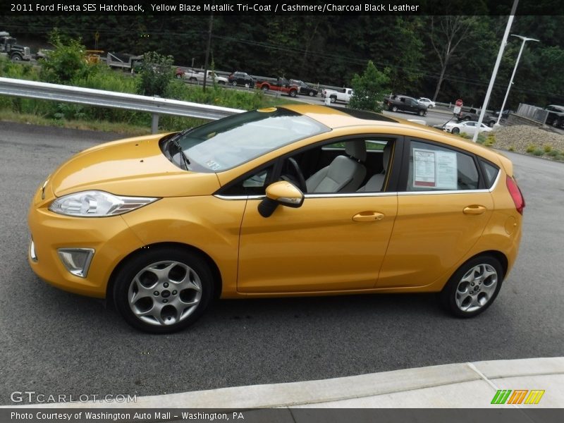 Yellow Blaze Metallic Tri-Coat / Cashmere/Charcoal Black Leather 2011 Ford Fiesta SES Hatchback