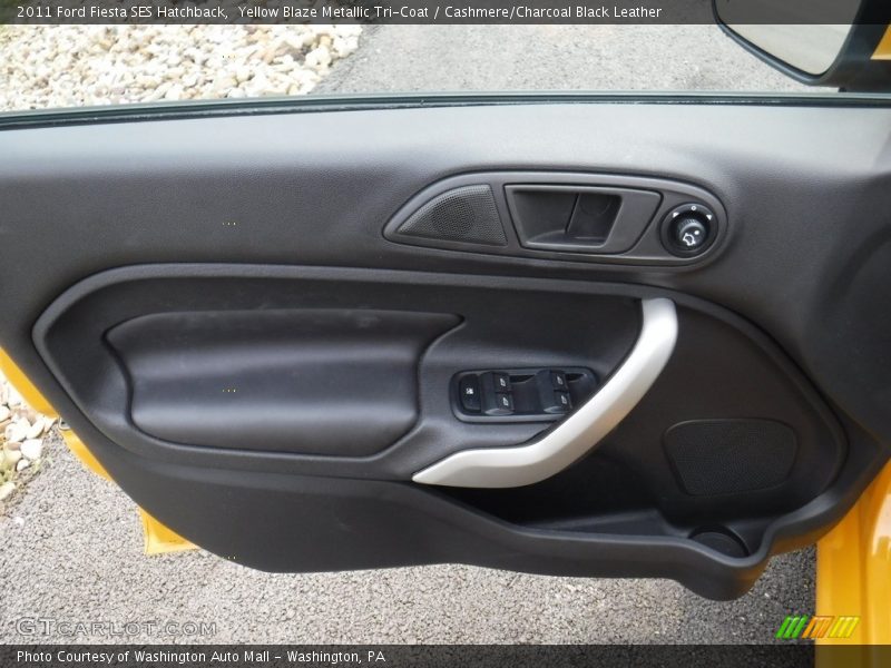 Yellow Blaze Metallic Tri-Coat / Cashmere/Charcoal Black Leather 2011 Ford Fiesta SES Hatchback