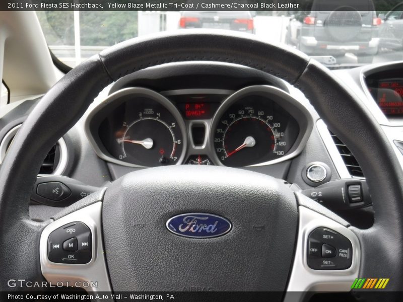 Yellow Blaze Metallic Tri-Coat / Cashmere/Charcoal Black Leather 2011 Ford Fiesta SES Hatchback