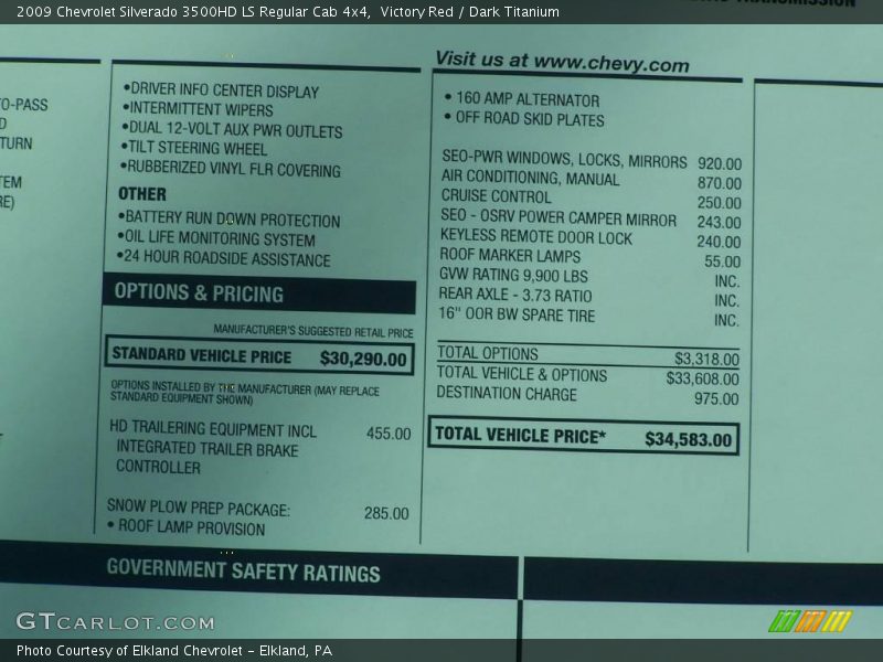 Victory Red / Dark Titanium 2009 Chevrolet Silverado 3500HD LS Regular Cab 4x4