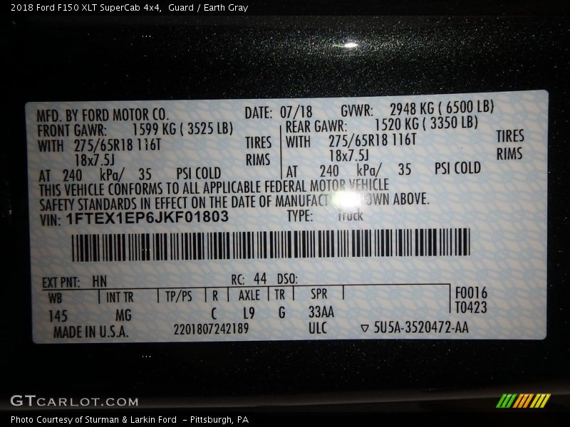 Guard / Earth Gray 2018 Ford F150 XLT SuperCab 4x4