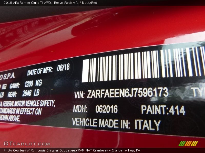Rosso (Red) Alfa / Black/Red 2018 Alfa Romeo Giulia Ti AWD