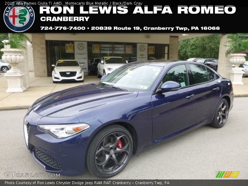 Montecarlo Blue Metallic / Black/Dark Gray 2018 Alfa Romeo Giulia Ti AWD