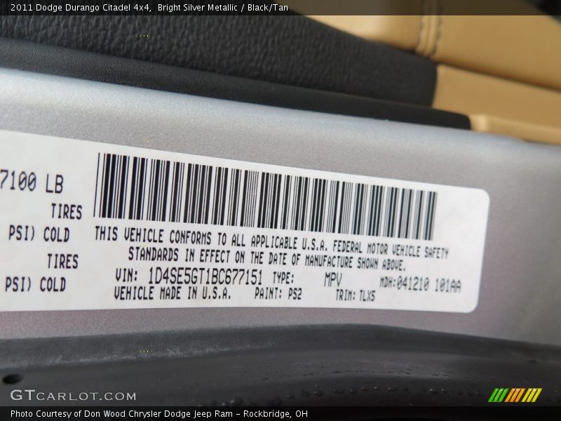 Bright Silver Metallic / Black/Tan 2011 Dodge Durango Citadel 4x4
