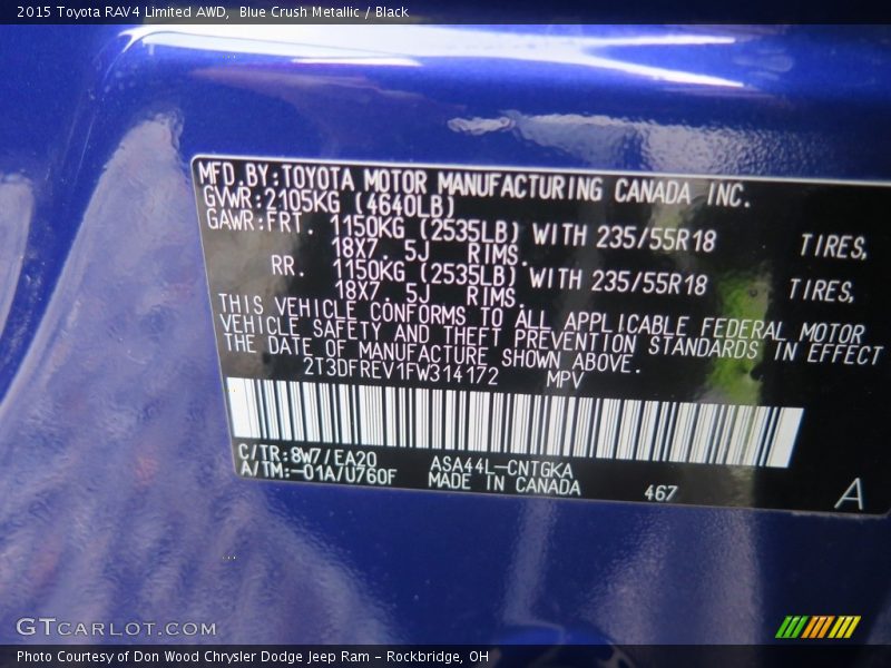 Blue Crush Metallic / Black 2015 Toyota RAV4 Limited AWD