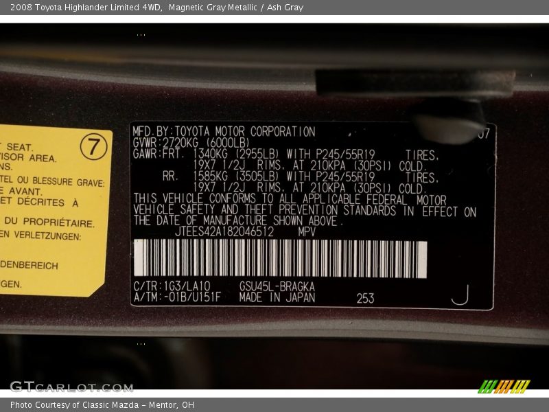 Magnetic Gray Metallic / Ash Gray 2008 Toyota Highlander Limited 4WD