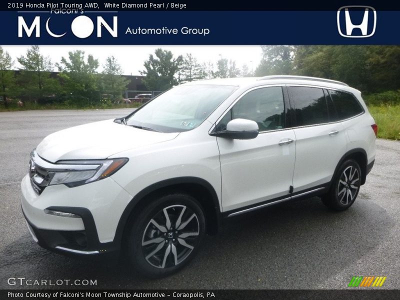 White Diamond Pearl / Beige 2019 Honda Pilot Touring AWD