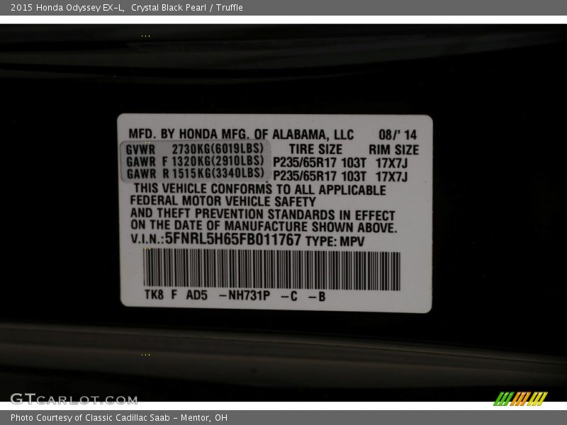 Crystal Black Pearl / Truffle 2015 Honda Odyssey EX-L