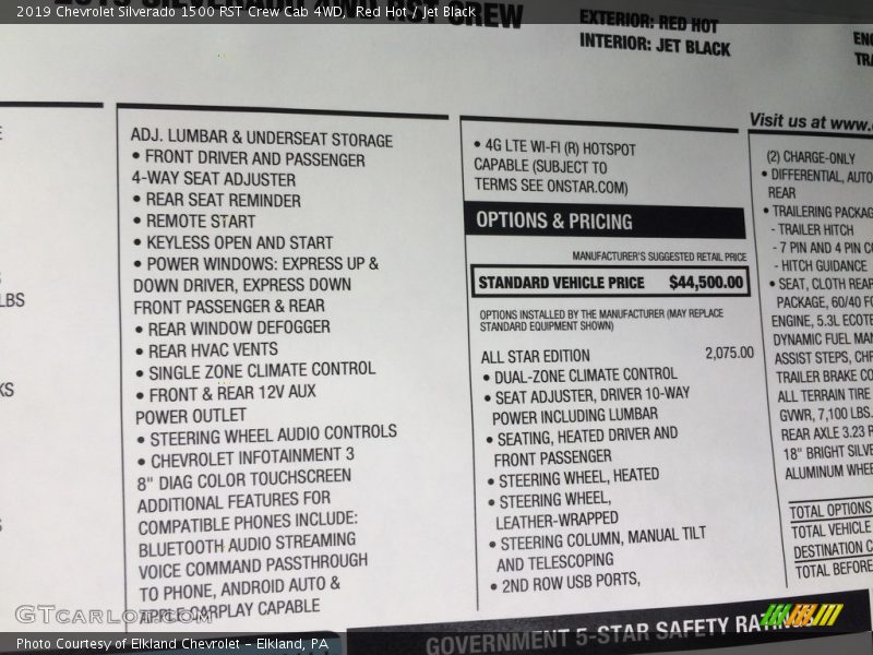  2019 Silverado 1500 RST Crew Cab 4WD Window Sticker