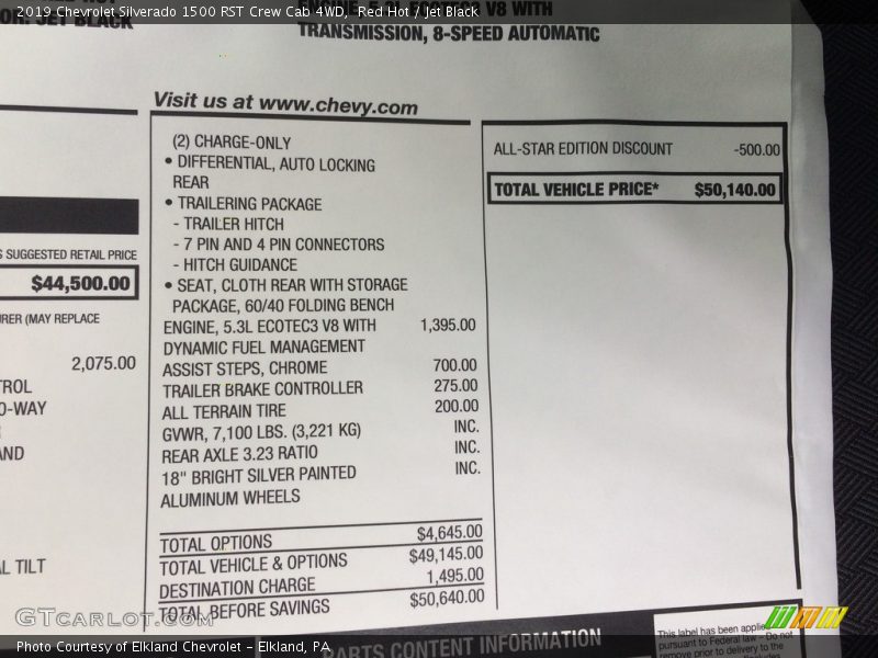  2019 Silverado 1500 RST Crew Cab 4WD Window Sticker