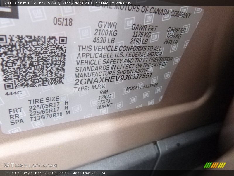 Sandy Ridge Metallic / Medium Ash Gray 2018 Chevrolet Equinox LS AWD