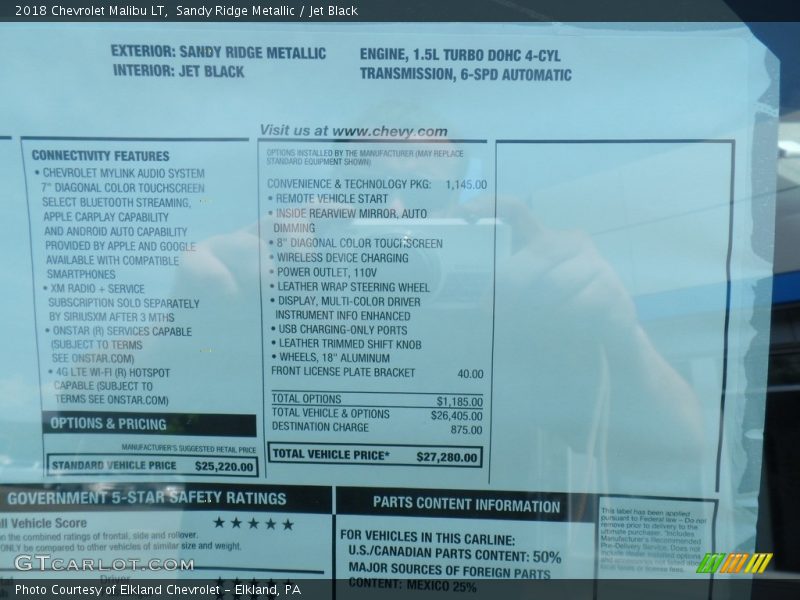 Sandy Ridge Metallic / Jet Black 2018 Chevrolet Malibu LT