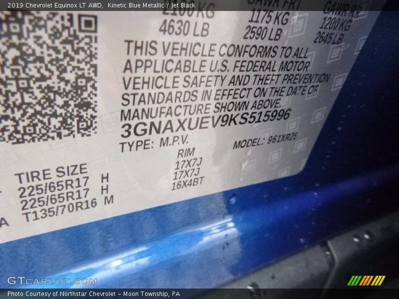 Kinetic Blue Metallic / Jet Black 2019 Chevrolet Equinox LT AWD