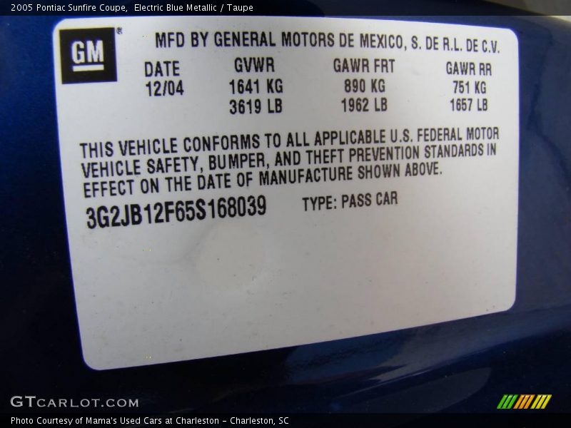 Electric Blue Metallic / Taupe 2005 Pontiac Sunfire Coupe