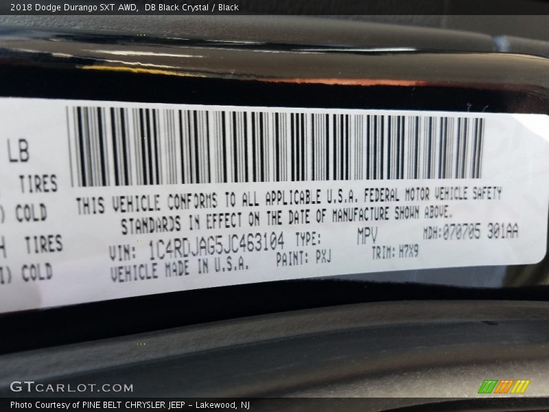 DB Black Crystal / Black 2018 Dodge Durango SXT AWD