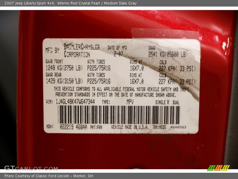 Inferno Red Crystal Pearl / Medium Slate Gray 2007 Jeep Liberty Sport 4x4